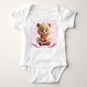 ラブリーな小さなクマちゃん – チュチュを着たかわいい赤ちゃんクマのデザイン ベビーボディスーツ (正面)