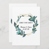 ラブリーな水彩画の葉のフレーム ウェディング 招待状 (正面/裏面)