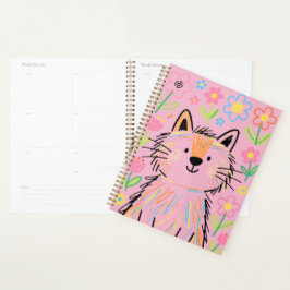 ラブリーな猫のイラストがキュートなピンク色のスケジュール帳 プランナー手帳