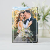 ラブリーな花嫁と花婿の写真スクリプトオーバーレイウェディング サンキューカード (スタンド正面)