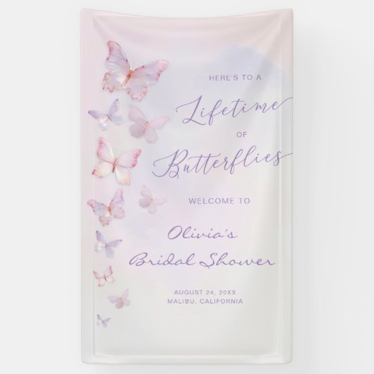 ラブリーな蝶々のウェルカムサイン 結婚前のお祝い 横断幕 (縦)