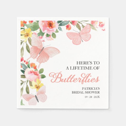 ラブリーな蝶々のブライダルシャワーフラワースイート スタンダードカクテルナプキン (正面)