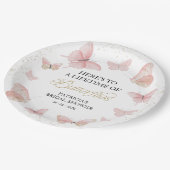 ラブリーな蝶のブライダルシャワー ピンクゴールド ペーパープレート (アングル)