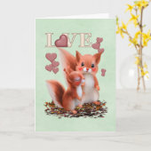 ラブリーな赤いリスたち.. カード (黄色い花)