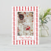 ラブリーな赤とピンクのストライプ | クリスマスの家族写真 シーズンカード (スタンド正面)