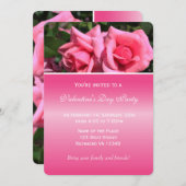 ラブリーな2つのショッキングピンクのバラの花 バレンタインデーパーティー 招待状 (正面/裏面)