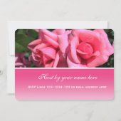 ラブリーな2つのショッキングピンクのバラの花 バレンタインデーパーティー 招待状 (裏面)