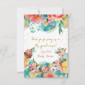 ラブリーアニマルフラワー開花ベビーガールシャワー サンキューカード (正面)