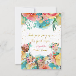 ラブリーアニマルフラワー開花ベビーガールシャワー サンキューカード