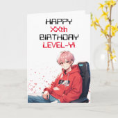 ラブリーアニメ赤と白ゲームエージ誕生日 カード (黄色い花)