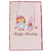 ラブリーアリスラビットピンクティーパーティー誕生日 ミディアムペーパーバッグ (正面)