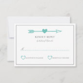 ラブリーアローズウェディングRSVPカード/ティール(緑がかった色)&グレー 出欠カード (正面)