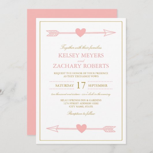 ラブリーアローズ結婚式招待状/赤面&金ゴールド 招待状 (正面/裏面)