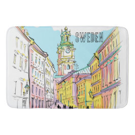 ラブリーアートストックホルムシティスウェーデンウォーターカラーホワイト バスマット