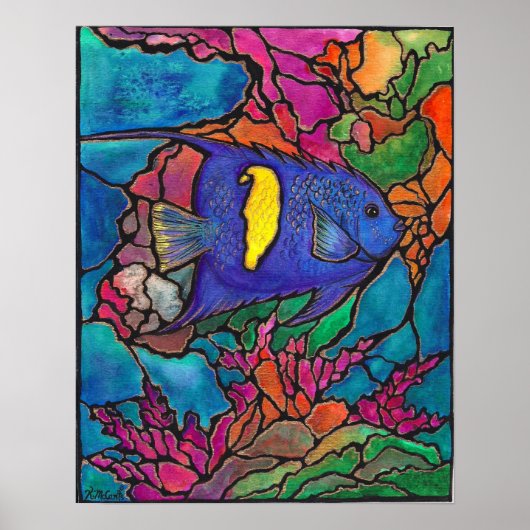 ラブリーイエローバーアンジェフィッシュコーラルリーフアー絵画ト ポスター (正面)