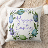 ラブリーイースターブルーパープルエレガントエッグウォータカラー クッション (ブランケット)