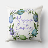 ラブリーイースターブルーパープルエレガントエッグウォータカラー クッション (正面)