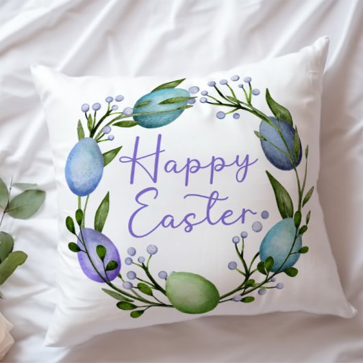 ラブリーイースターブルーパープルエレガントエッグウォータカラー クッション