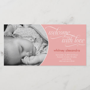 ラブリーウェルカムベビー誕生のお知らせ – ピンク 案内状