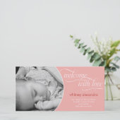 ラブリーウェルカムベビー誕生のお知らせ – ピンク 案内状 (スタンド正面)