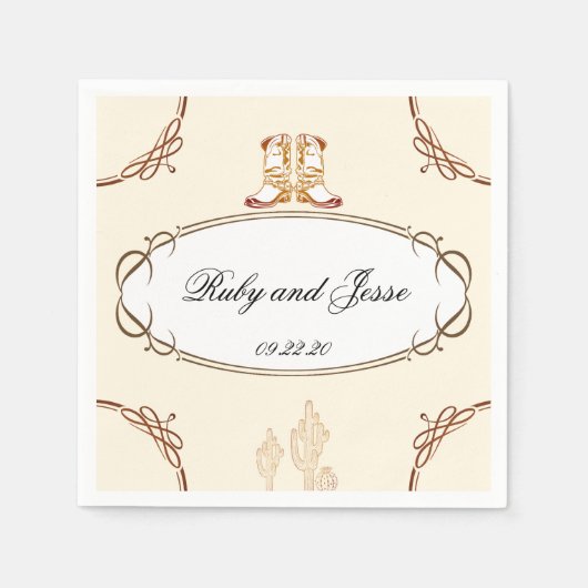 ラブリーウエスタンダークブラウン結婚ズ スタンダードカクテルナプキン (正面)