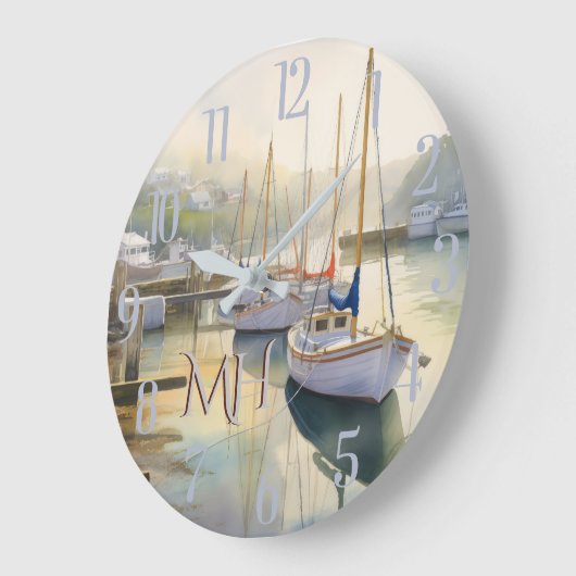 ラブリーウォータカラーセーリングモノグラム航海の ラージ壁時計 (傾斜)