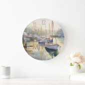 ラブリーウォータカラーセーリングモノグラム航海の ラージ壁時計 (ホーム)