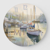 ラブリーウォータカラーセーリングモノグラム航海の ラージ壁時計 (正面)