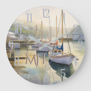 ラブリーウォータカラーセーリングモノグラム航海の ラージ壁時計
