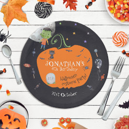 ラブリーウォータカラーハロウィンキッズコスチュームパーティー ペーパープレート