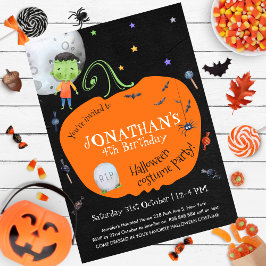 ラブリーウォータカラーハロウィンキッズコスチュームパーティー 招待状