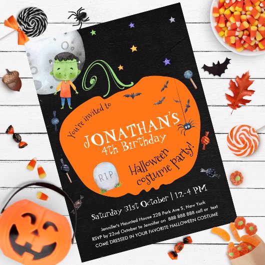 ラブリーウォータカラーハロウィンキッズコスチュームパーティー 招待状