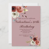 ラブリーウォータカラーバラ40th誕生日招待状 招待状 (正面)