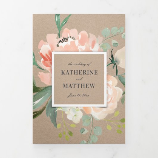 ラブリーウォータカラーフローラクラフトオールインワン結婚ズ 三つ折り招待状 (カバー)