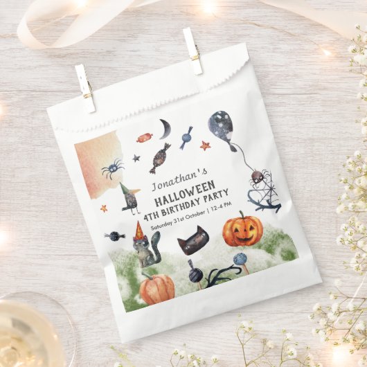 ラブリーウォータカラー子供の誕生日ハロウィーン フェイバーバッグ (クリップ留めされた状態)