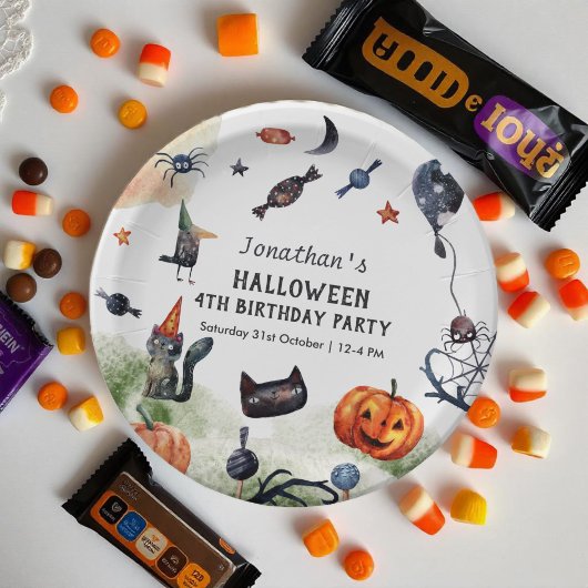 ラブリーウォータカラー子供の誕生日ハロウィーン ペーパープレート