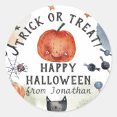 ラブリーウォータカラー子供の誕生日ハロウィーン ラウンドシール (正面)