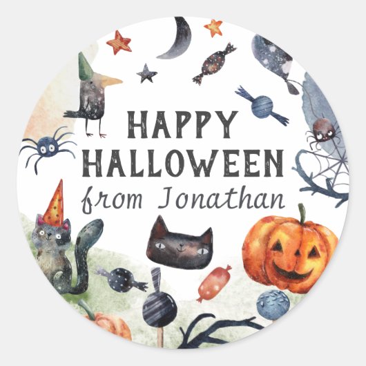 ラブリーウォータカラー子供の誕生日ハロウィーン ラウンドシール (正面)