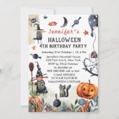 ラブリーウォータカラー子供の誕生日ハロウィーン 招待状 (正面)