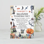 ラブリーウォータカラー子供の誕生日ハロウィーン 招待状 (スタンド正面)