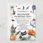 ラブリーウォータカラー子供の誕生日ハロウィーン 招待状 (正面)