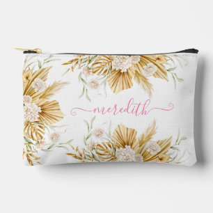 ラブリーウォーターカラーピンクボホパンパスグラス名 アクセサリーポーチ