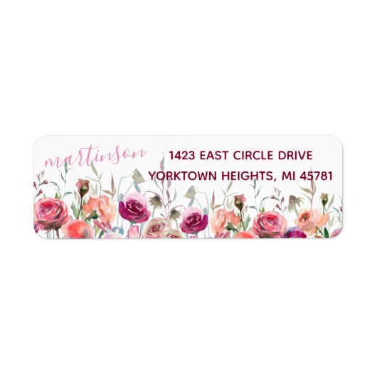 ラブリーウォーターカラーフラワーガーデン差出人住所 ラベル (正面)