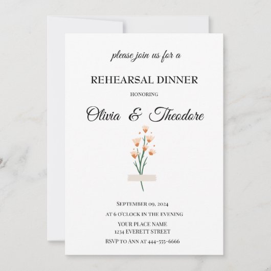 ラブリーウォーターカラーワイルドフラワーリハーサルディナー 招待状 (正面)