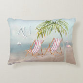 ラブリーウォータービーチシーンカスタムモノグラム アクセントクッション (正面)