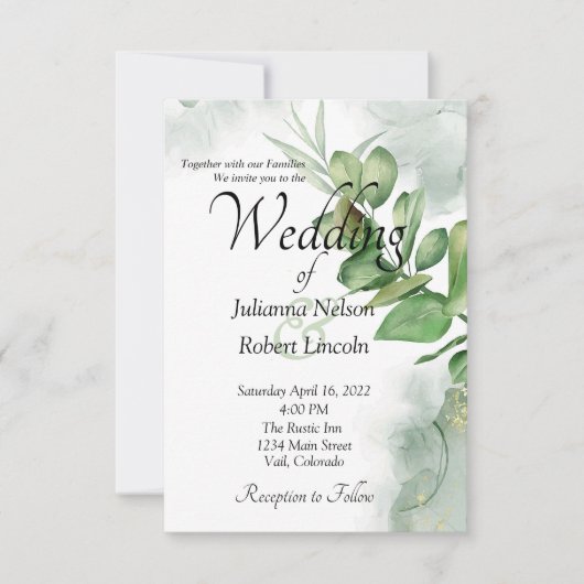 ラブリーウォーター色の緑の結婚式招待状 招待状 (正面)