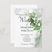 ラブリーウォーター色の緑の結婚式招待状 招待状 (正面/裏面)