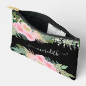 ラブリーウォーター色ブラックとピンクのフローラ名 アクセサリーポーチ (見開き)