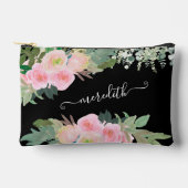 ラブリーウォーター色ブラックとピンクのフローラ名 アクセサリーポーチ (正面)