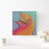 ラブリーオレンジキャット抽象芸術アートラウンドクロック スクエア壁時計 (ホーム)